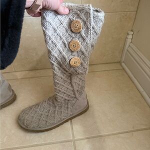 UGG Beige Knit Button Boots Size 8